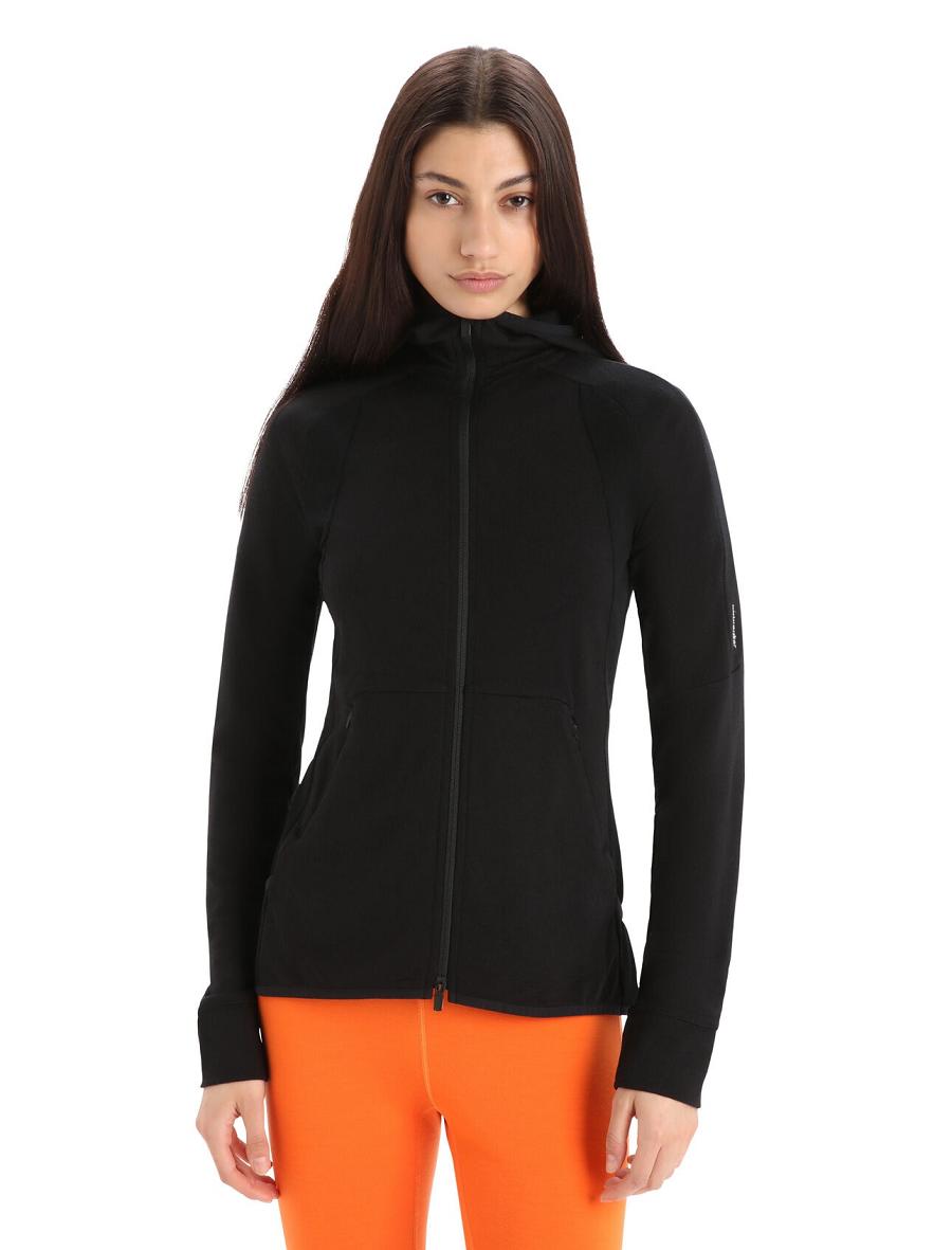 Sweat À Capuche Icebreaker ZoneKnit™ Merino Long Sleeve Zip Femme Noir | FR 1674YXFU